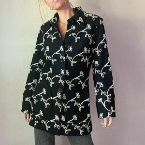 Y2K Style Focus by Shani Floral Embroidered Wool Blend Black Coat